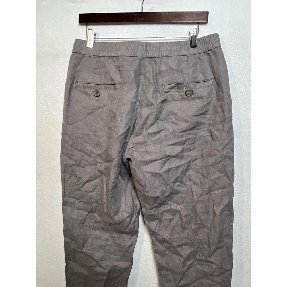 Cottonworld Mens 100% Linen Drawstring Trousers Grey Tapered Pants 32W